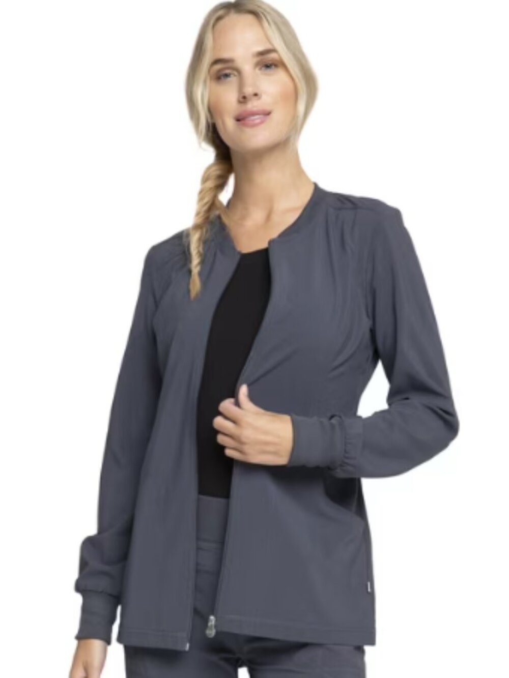 Infinity Cherokee Womens Plus Sz 3XL Zip Front Scrub Jacket Pewter Gray Full Zip